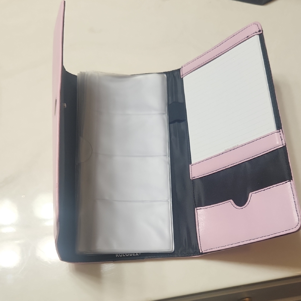 Vintage Pink Leather Rolodex 96 Business Card Holder and Office